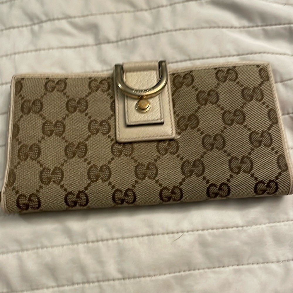 Gucci canvas continental wallet with gold hardware gg Italy